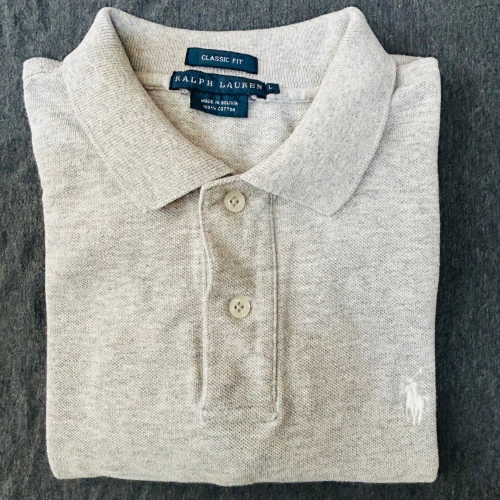 Ralph Lauren Polo Shirt Mens L Classic Fit Light Gray Short Sleeve Cotton Casual